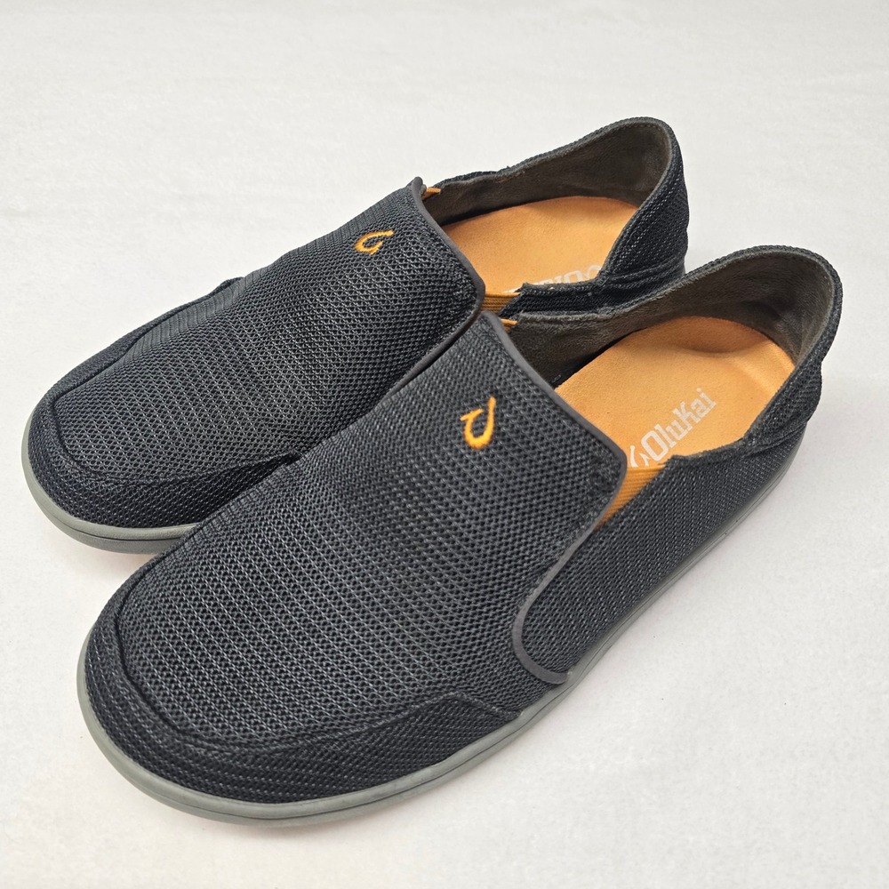 OluKai Nohea Mesh Mens Slip On Shoes Black Grey Loafers Size‎ 8 Fishing Outdoor